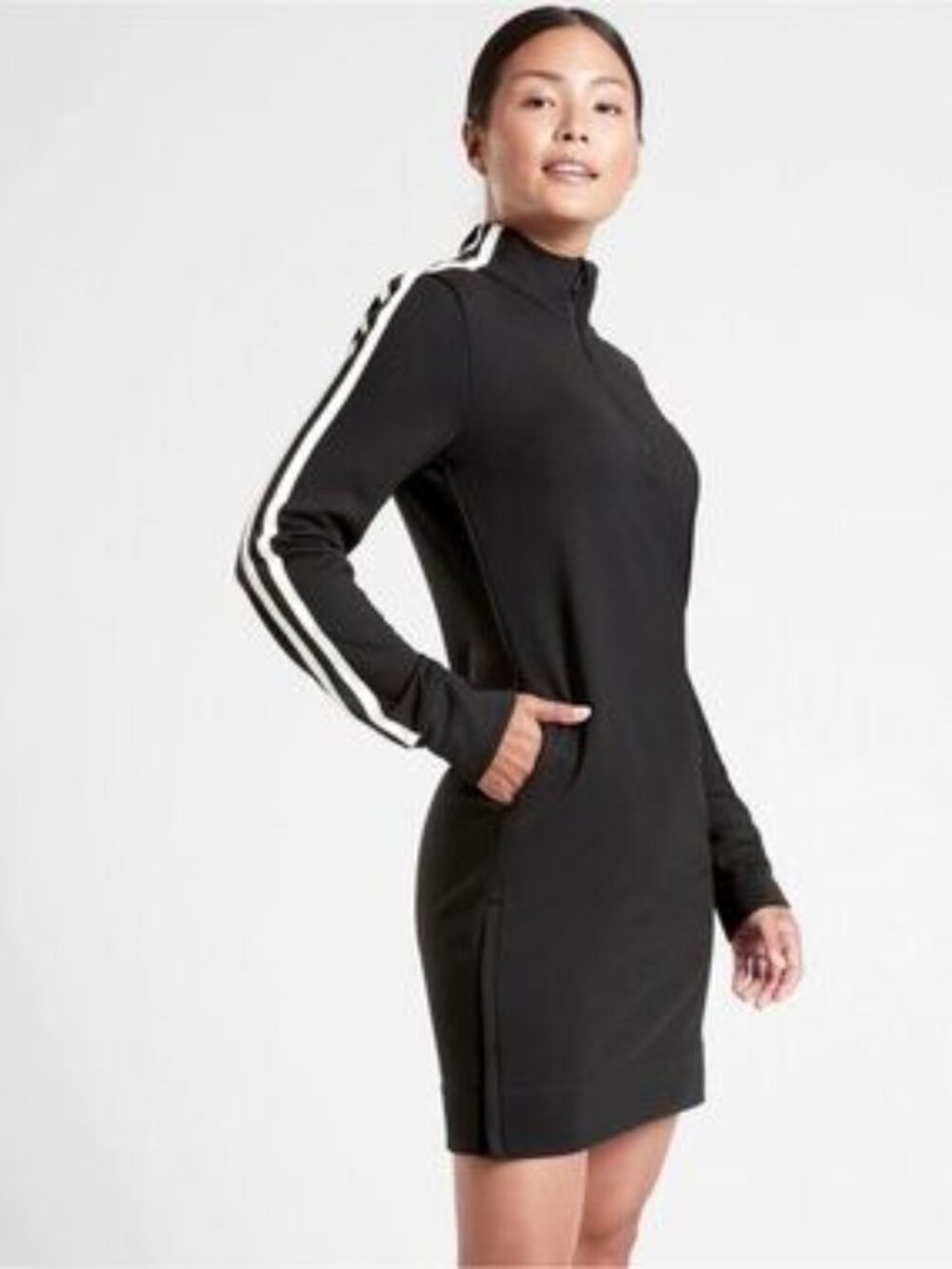 Athleta Women's Black White Circa Track Long Sleeve Sweatshirt Dress Size S